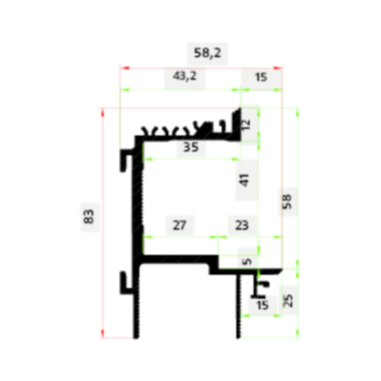פרופיל למשקוף 2700ממ לדלת עובי 52-65ממ משיכה TUT59