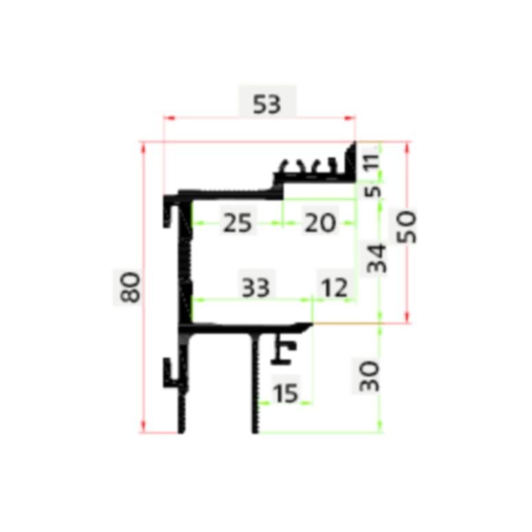פרופיל למשקוף 1100ממ לדלת עובי 50ממ דחיפה TUS50