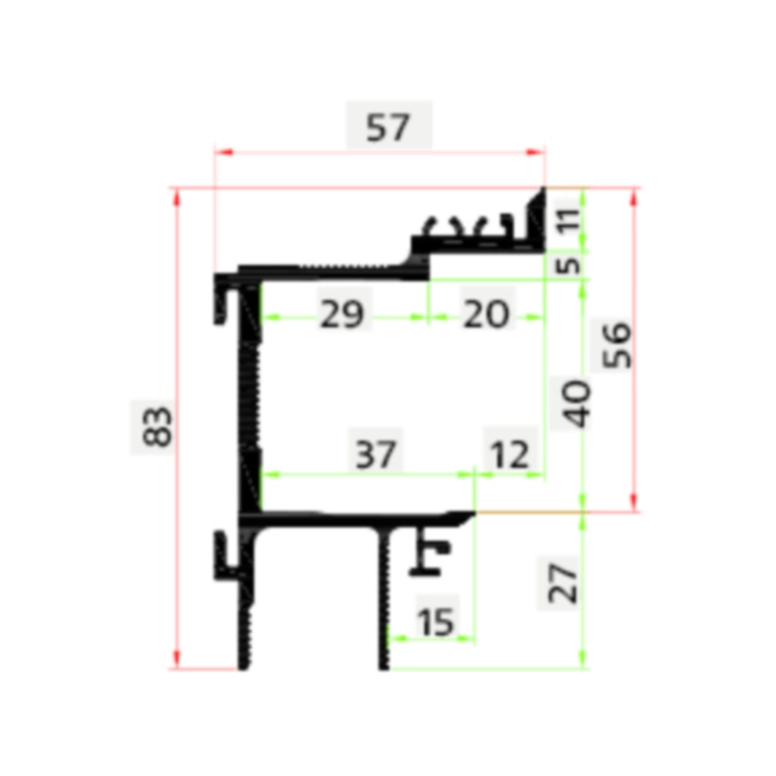 פרופיל למשקוף 1100ממ לדלת עובי 56ממ דחיפה TUS56