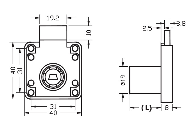 בית מנעול 19X22 מגירה ניקל