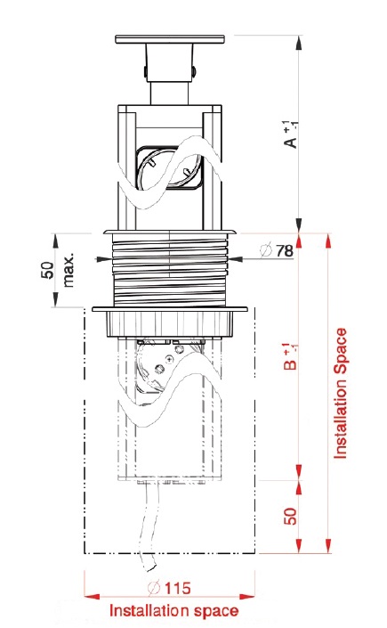 עמוד נשלף 3 שקעים חשמל כסוף