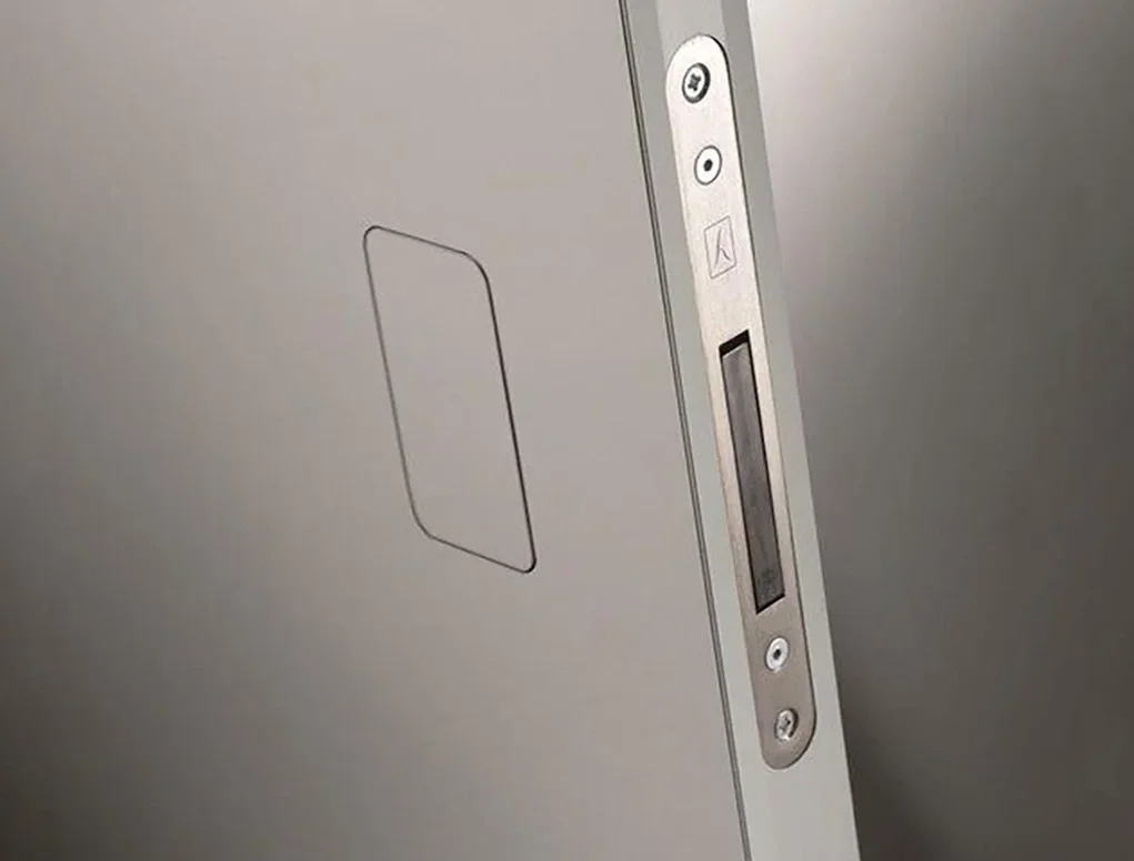 מנעול וידית סמויים לדלת קו אפס לידית נעילה מהצד הפנימי לבן
