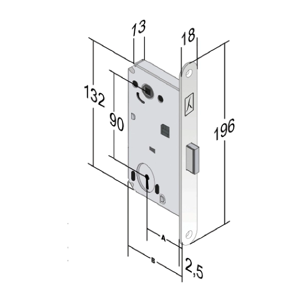 מנעול מגנטי B40 WC ברונזה 196X18 מ"מ