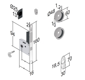 קיט מנעול הזזה צילינדר עם ידית עגולה כרום מט וידית משיכה