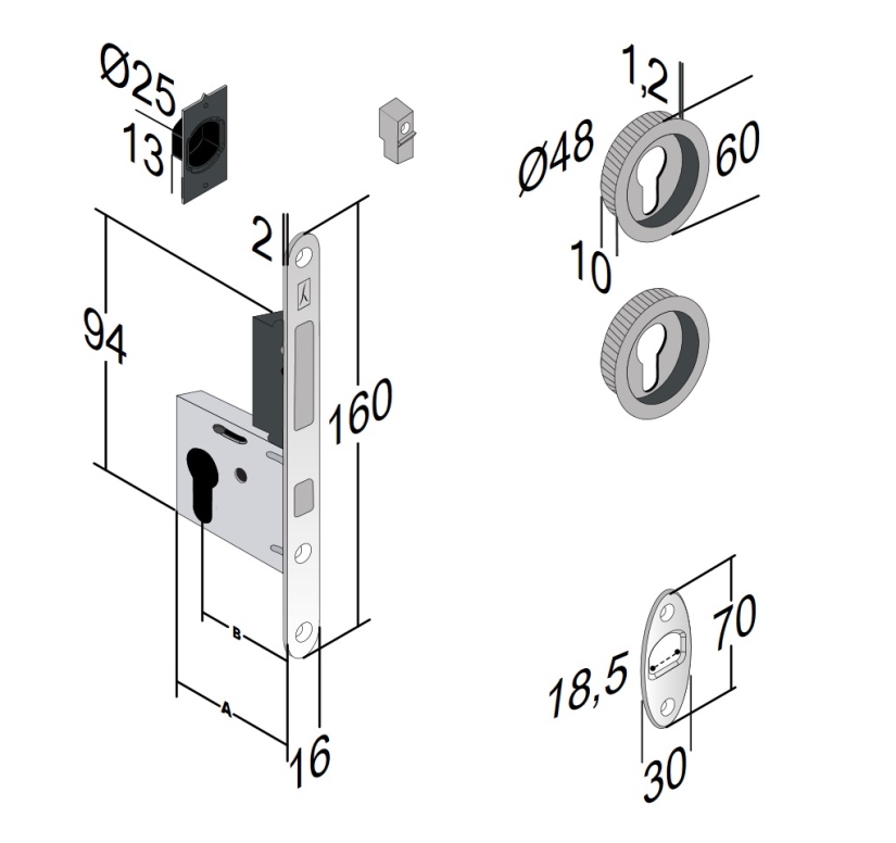 קיט מנעול הזזה מפתח 0 עם ידית עגולה כרום מט וידית משיכה