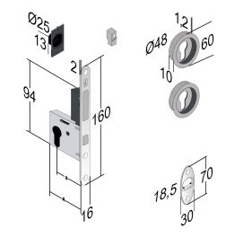קיט מנעול הזזה מפתח 0 עם ידית עגולה כרום מט וידית משיכה