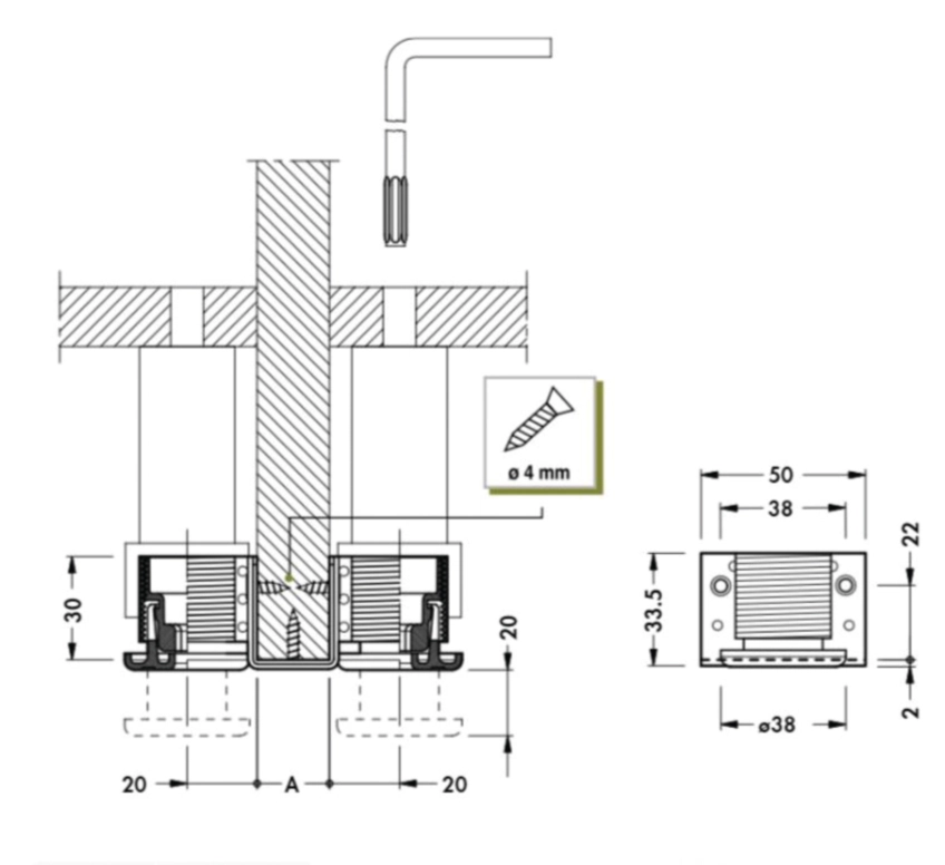 רגלית כוונון מתכתית כפולה שחורה ללוח 22ממ