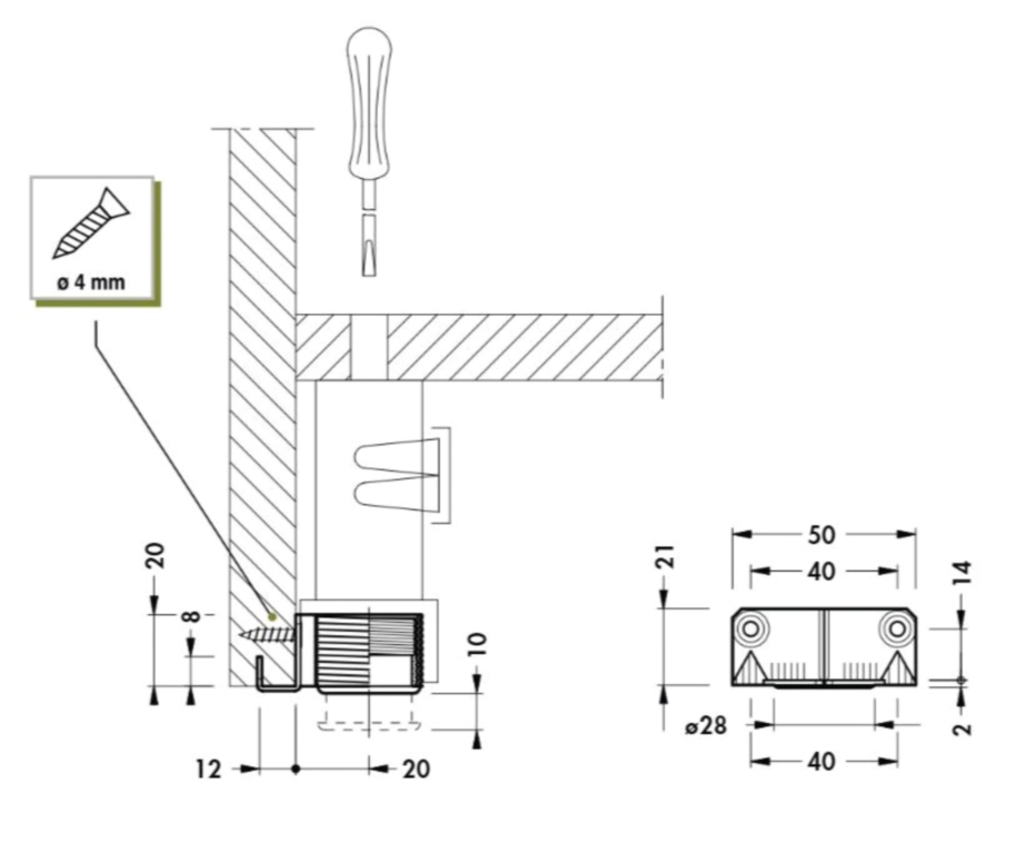 רגלית כוונון (עד 10ממ) מתכתית נעיצה