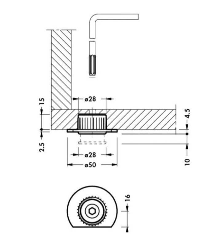 רגלית כוונון מתכתית ללוח 28ממ למשקל כבד