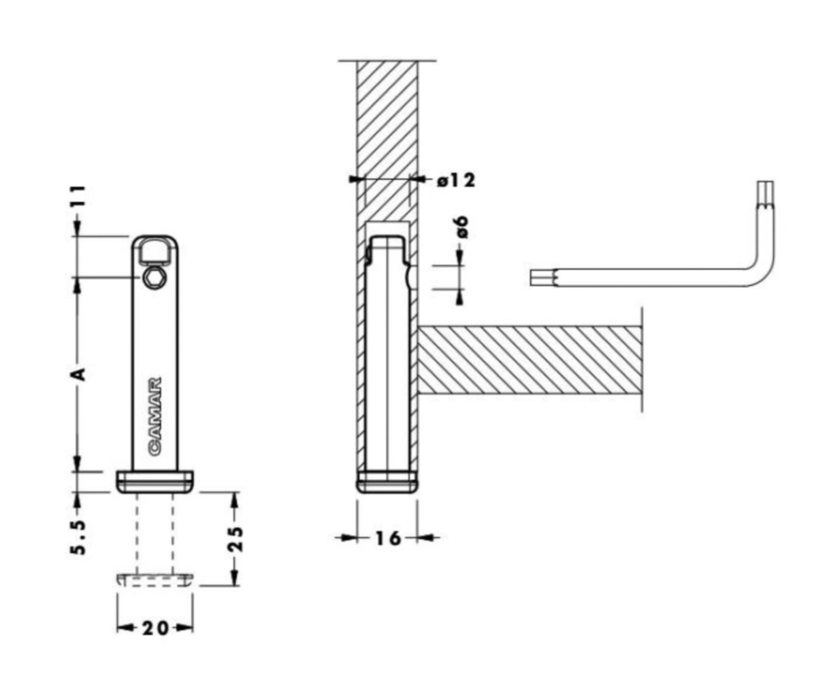 רגלית כוונון מתכתית לדופן קוטר 12ממ עומק 43ממ