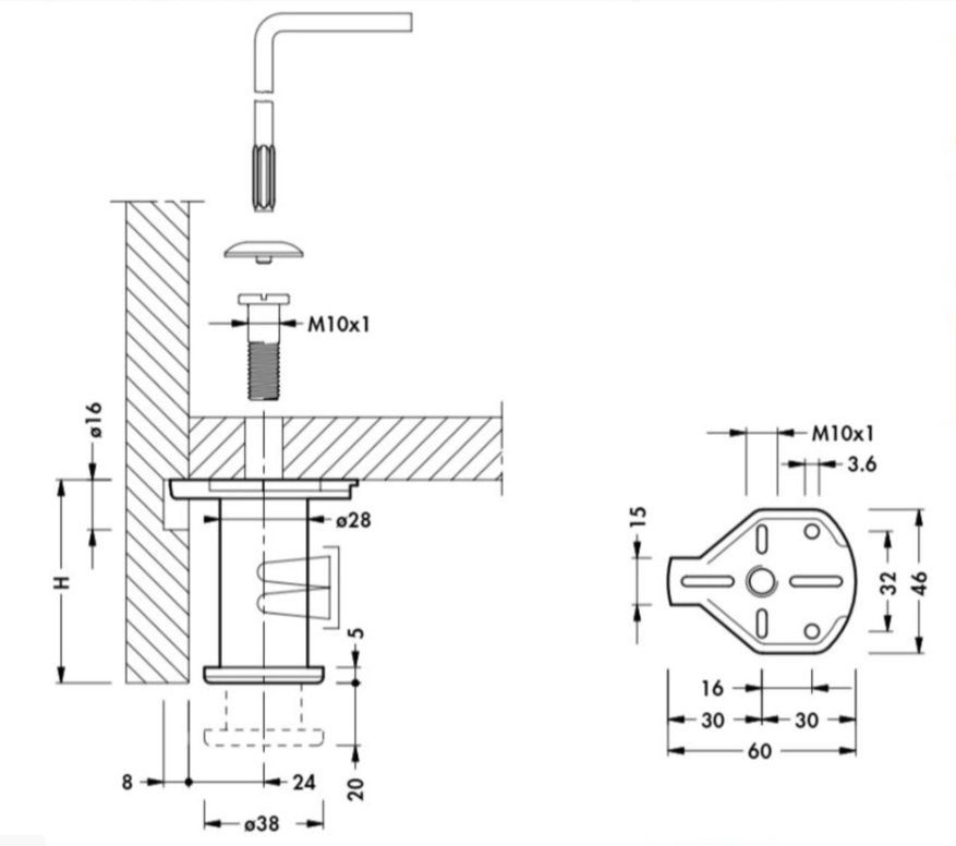 רגלית כוונון מתכתית גובה 80ממ