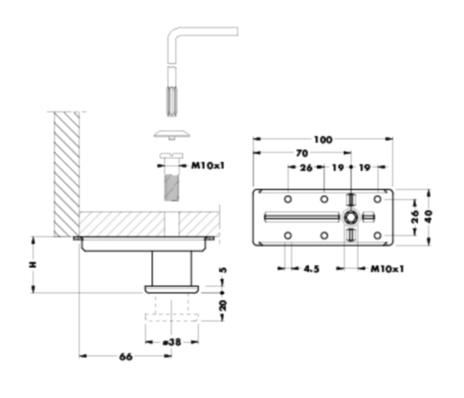 רגלית כוונון מתכתית עם הרחקה גובה 40ממ
