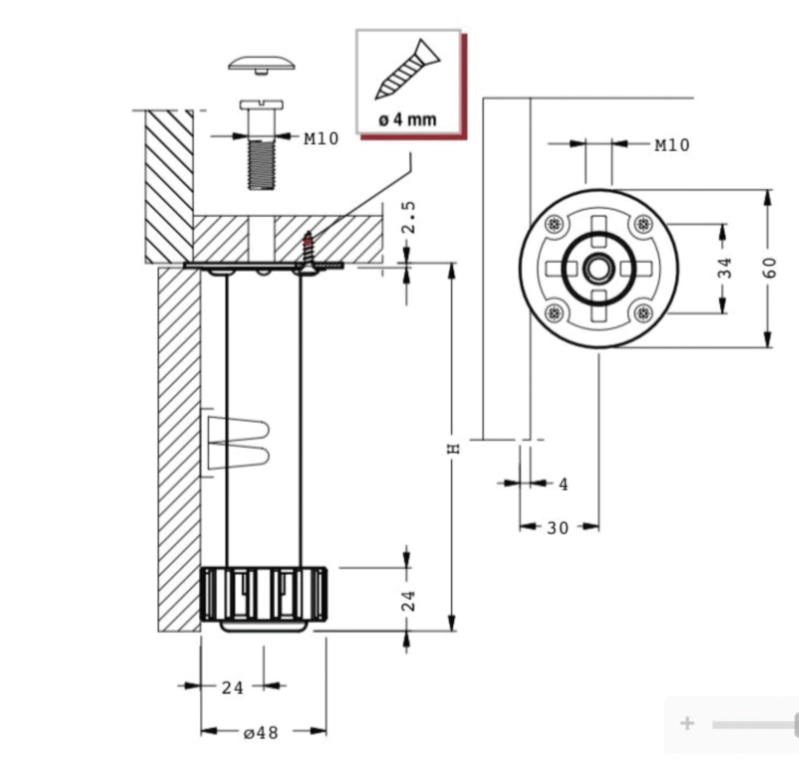 רגל גובה 20סמ + פלטה מתכת