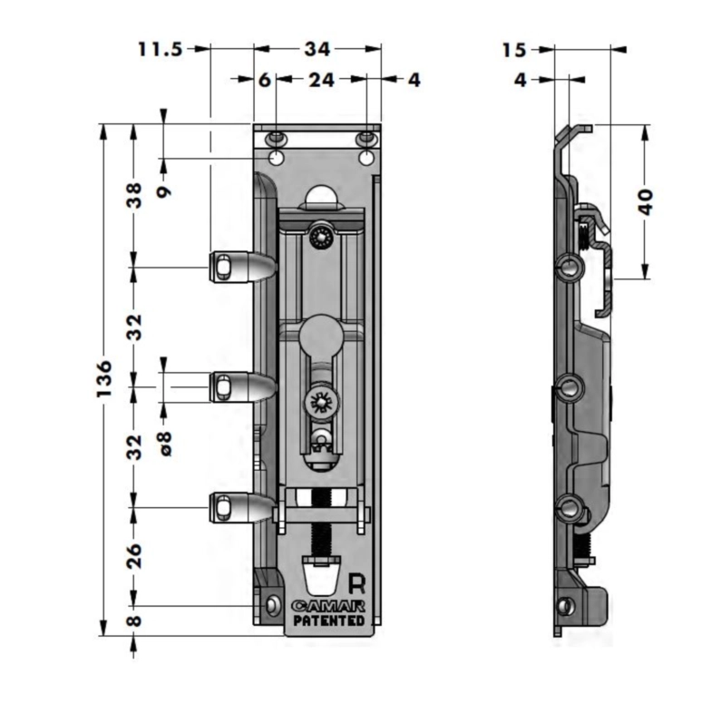 מתלה 817 ליח עליונה סמוי מתכת ונעילה כיוון 3D שמאל (PU100)