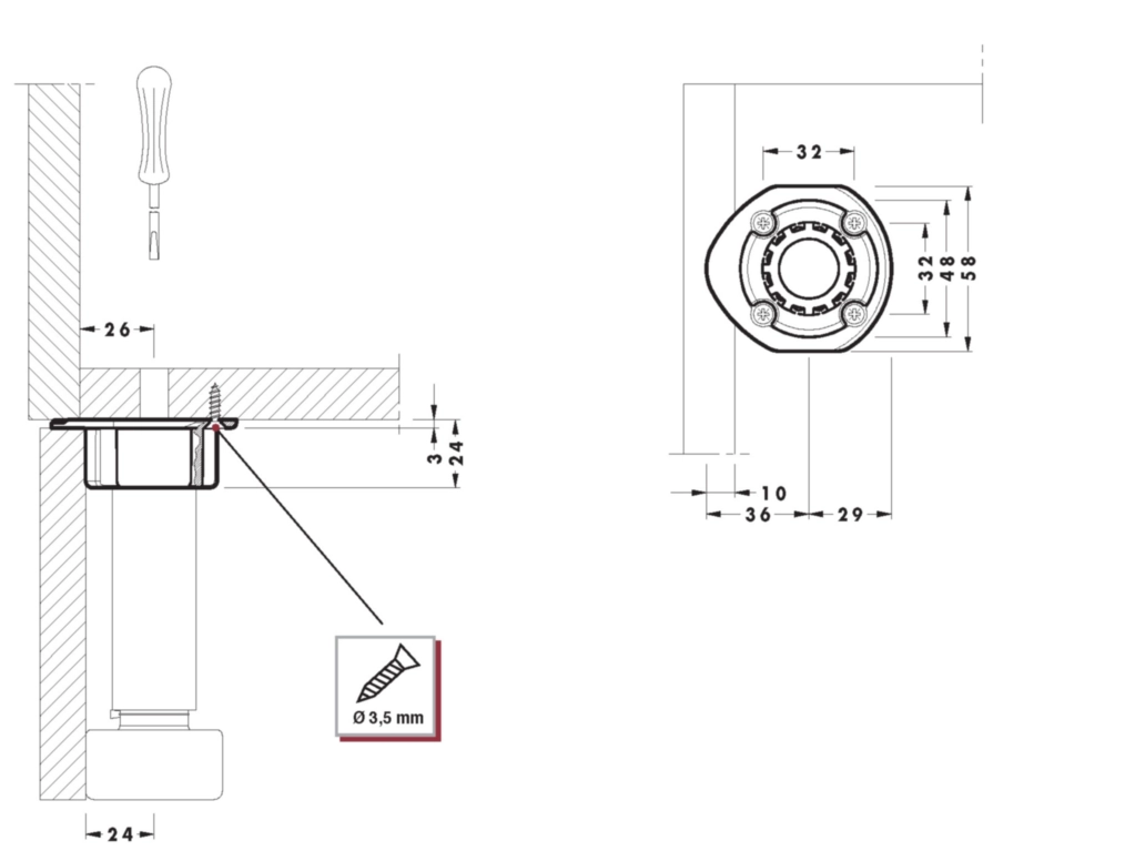 בסיס לרגלית חיבור בורג לדגם 415