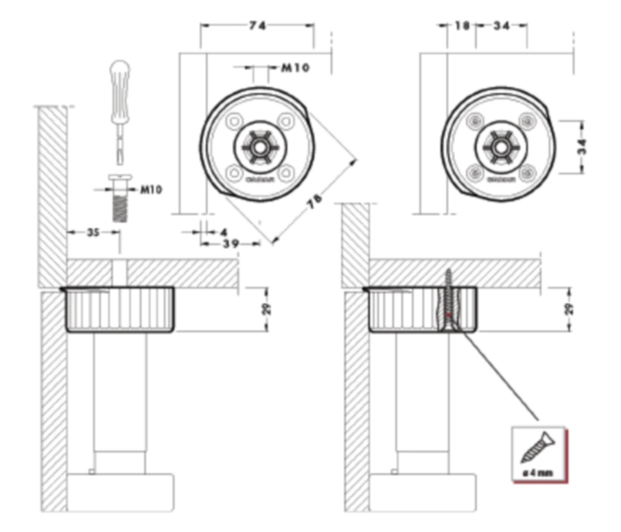 בסיס לרגל 70 ממ לחיבור בורג לדגם 470