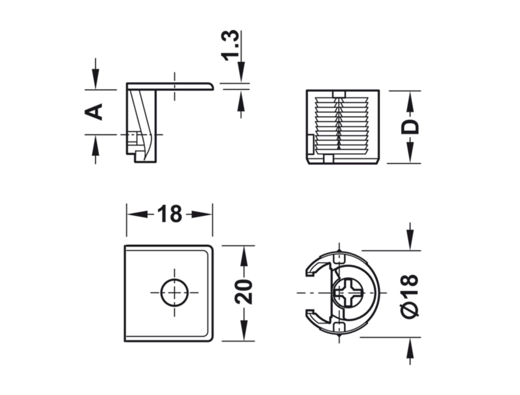 מארז 100 מחבר מדף ללוח 16 קידוח 18 מ"מ ניקל