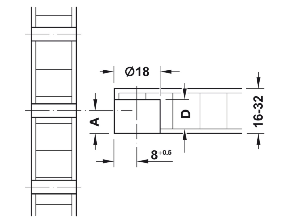 מארז 100 מחבר מדף ללוח 16 קידוח 18 מ"מ ניקל