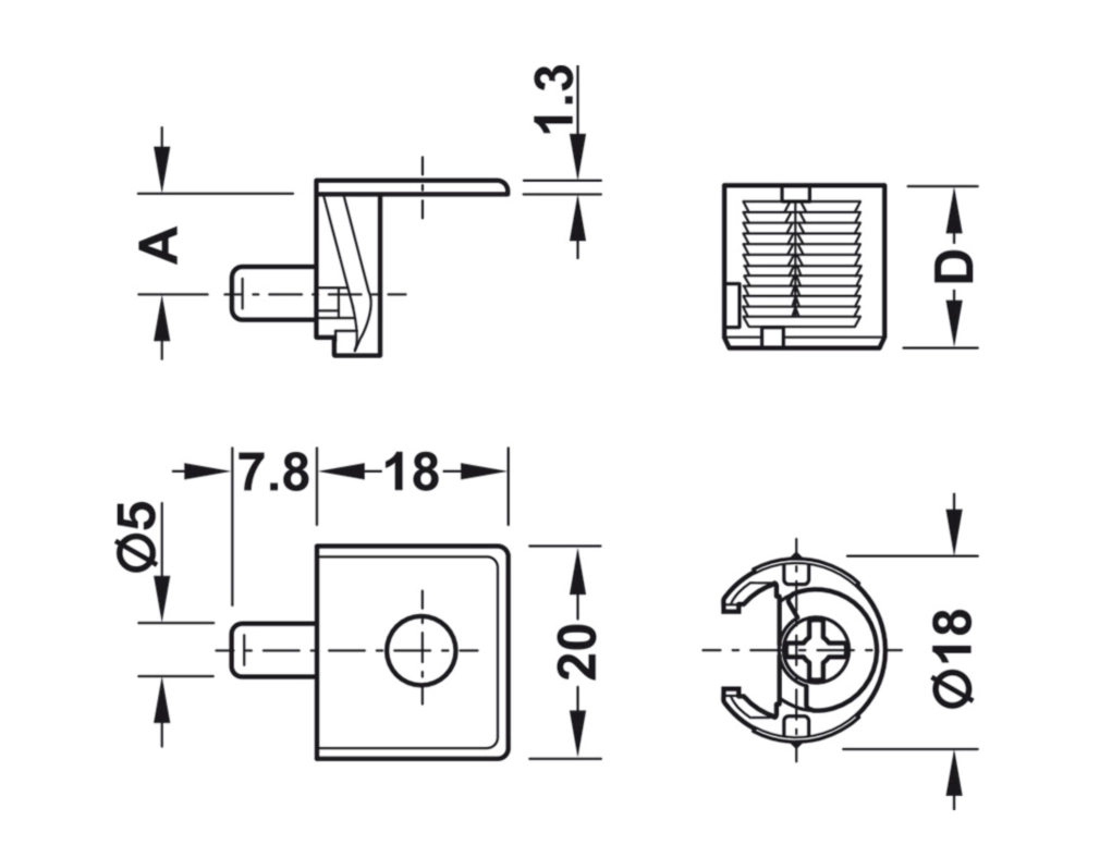 מארז 100 מחבר מדף ללוח 16 קידוח 18 מ"מ ניקל