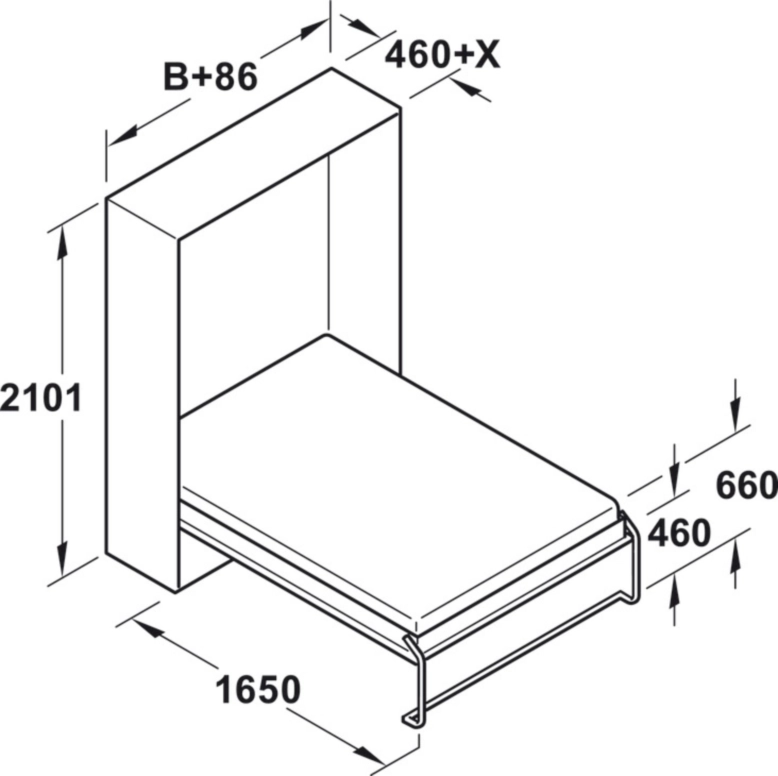 מיטת יחיד לגובה 900X2000ממ ללא מזרון רגל מלבנית