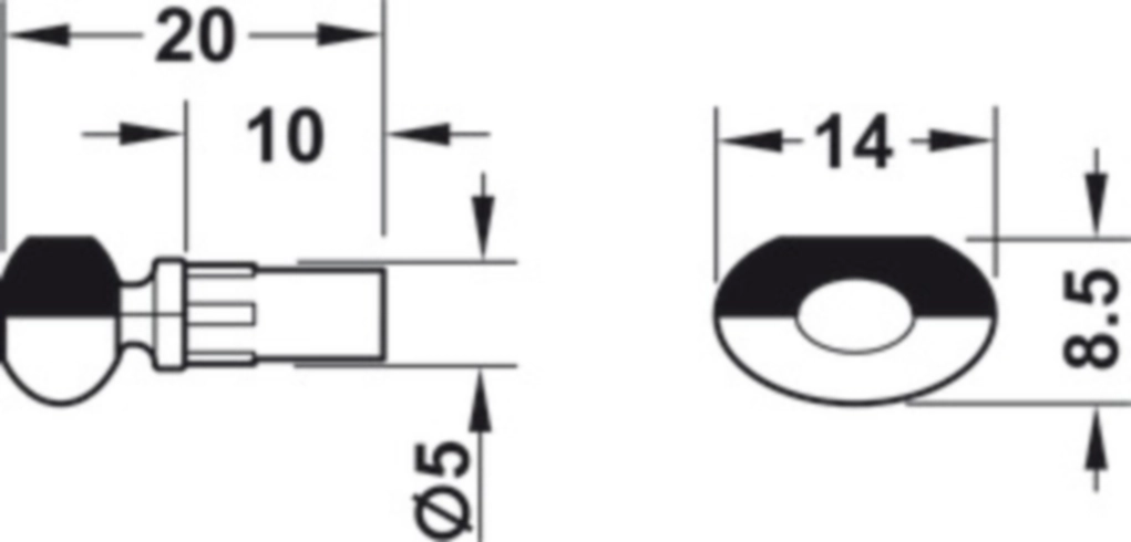 תומך מדף עגול גימור ניקל עם פלסטיק לחור 5ממ למדף עץ/זכוכית