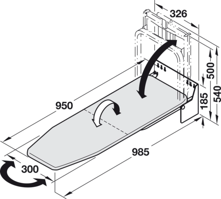 קרש גיהוץ לבן חיבור קיר **ללא כיסוי**