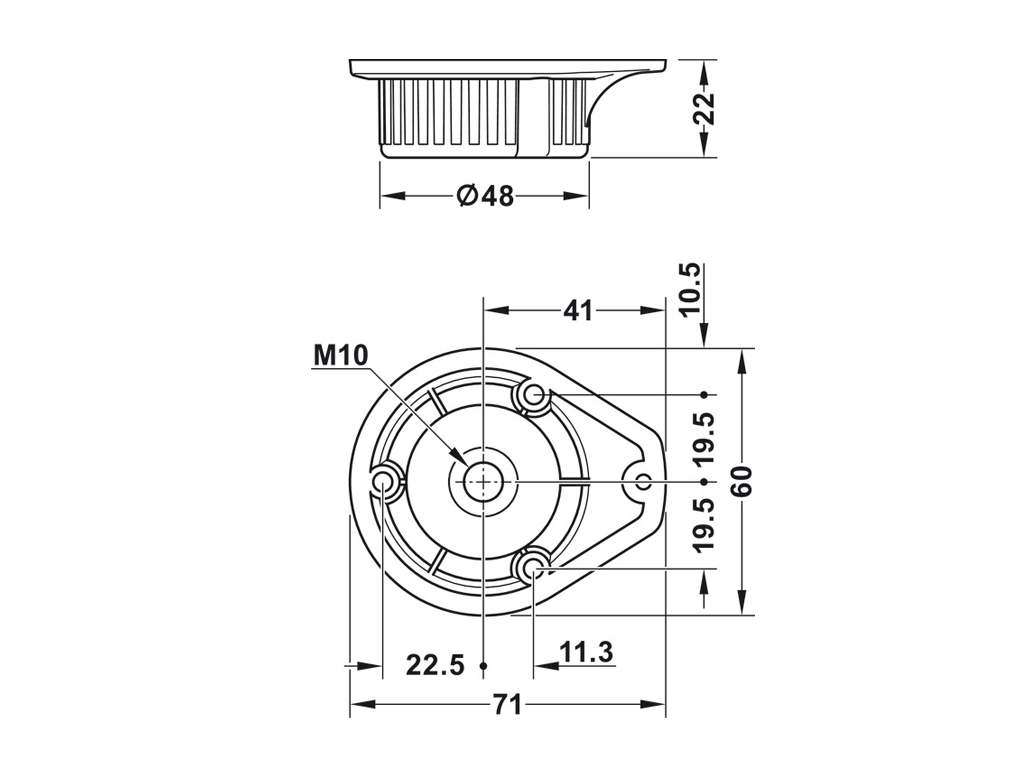 בסיס עגול לרגלית AXILO 48 חיבור בורג