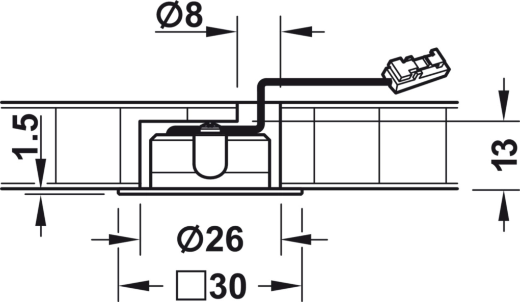 ספוט מרובע לקדח 26ממ מתכתי אור לבן