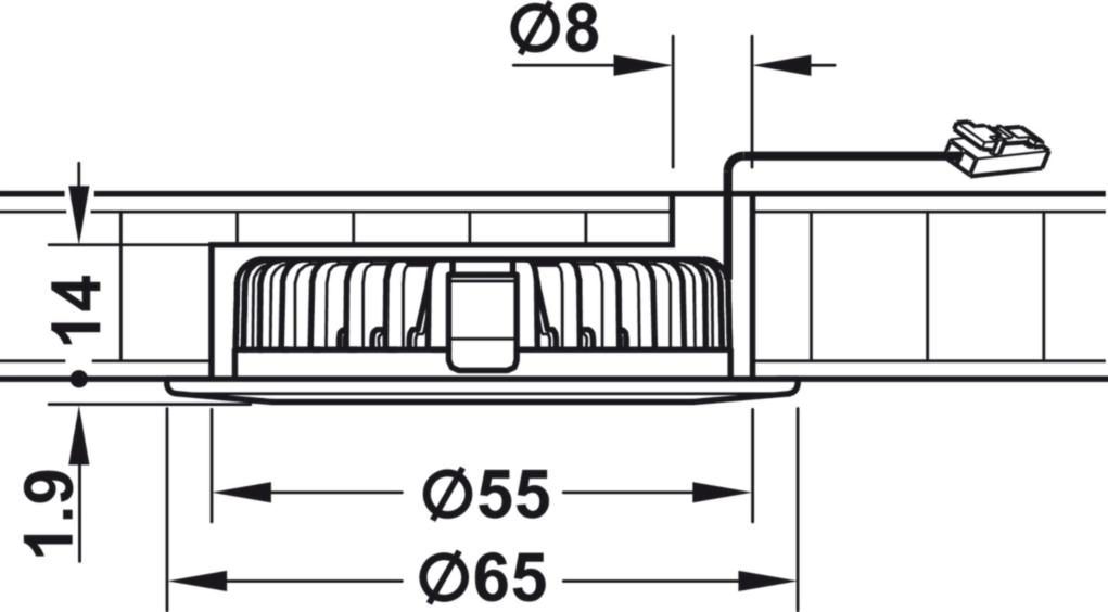 ספוט עגול לקדח 55ממ שחור אור לבן