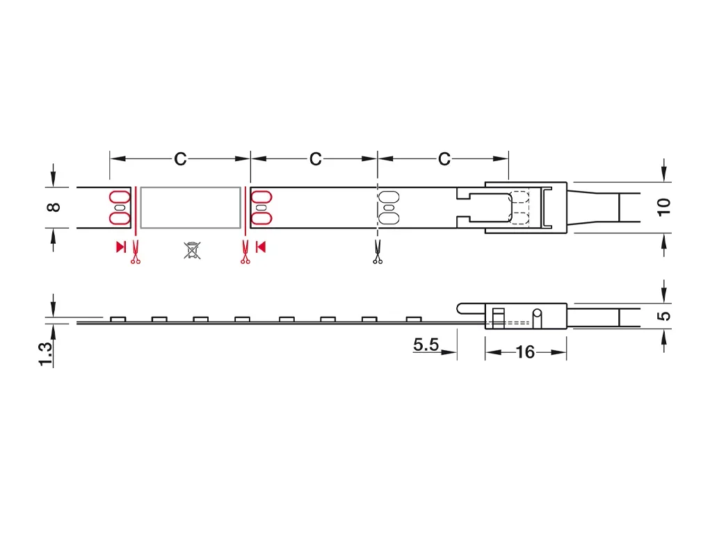 גליל לד 8ממ 8X5000ממ 3000K צהוב חם 12V