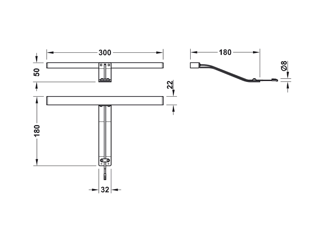 מנורת ארון חיצונית אורך 30 ס"מ גימור אלומ'