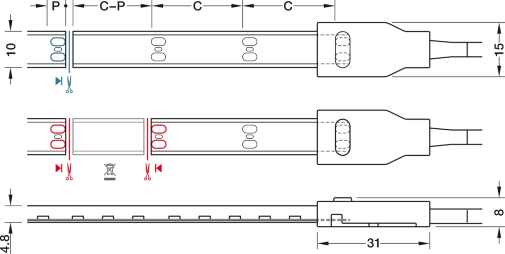 גליל לד 8ממ סיליקון 8X5000ממ 3000K צהוב חם 12V