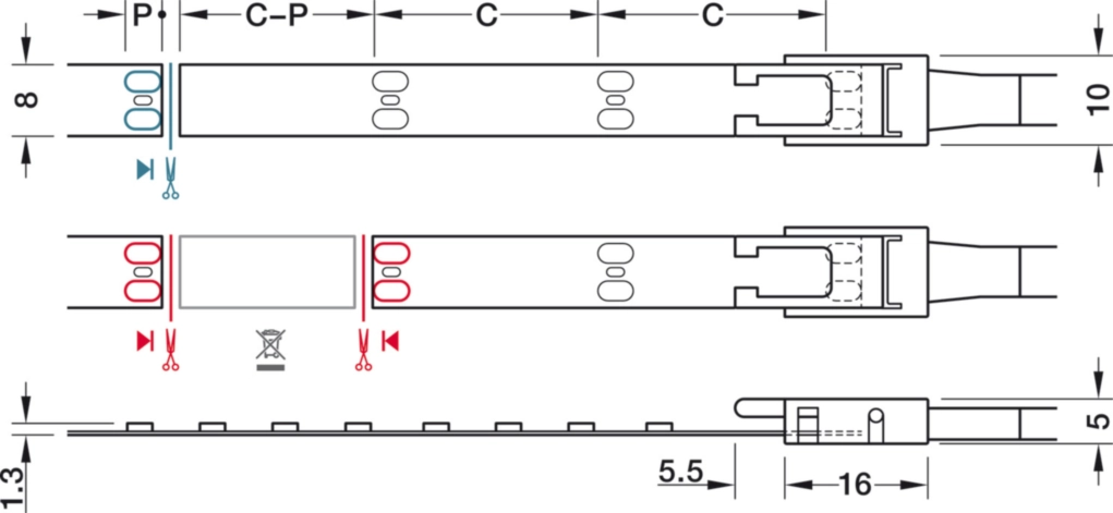 לד 8ממ 5000K לבן קר 12V (מחיר למטר בגליל 50מ)