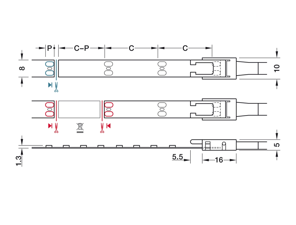 גליל לד 8ממ 8X5000ממ 5000K לבן קר 12V תאורה מחוזקת