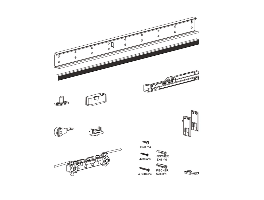 מנגנון SLIDO D-LINE סמוי לדלת הזזה עד רוחב 1100ממ עד 80קג