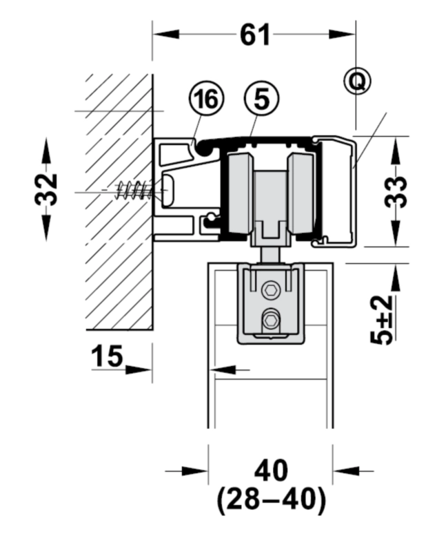 פרופיל 2000ממ לחיבור צידי והרחקה 19ממ עבור מסילה H94125602