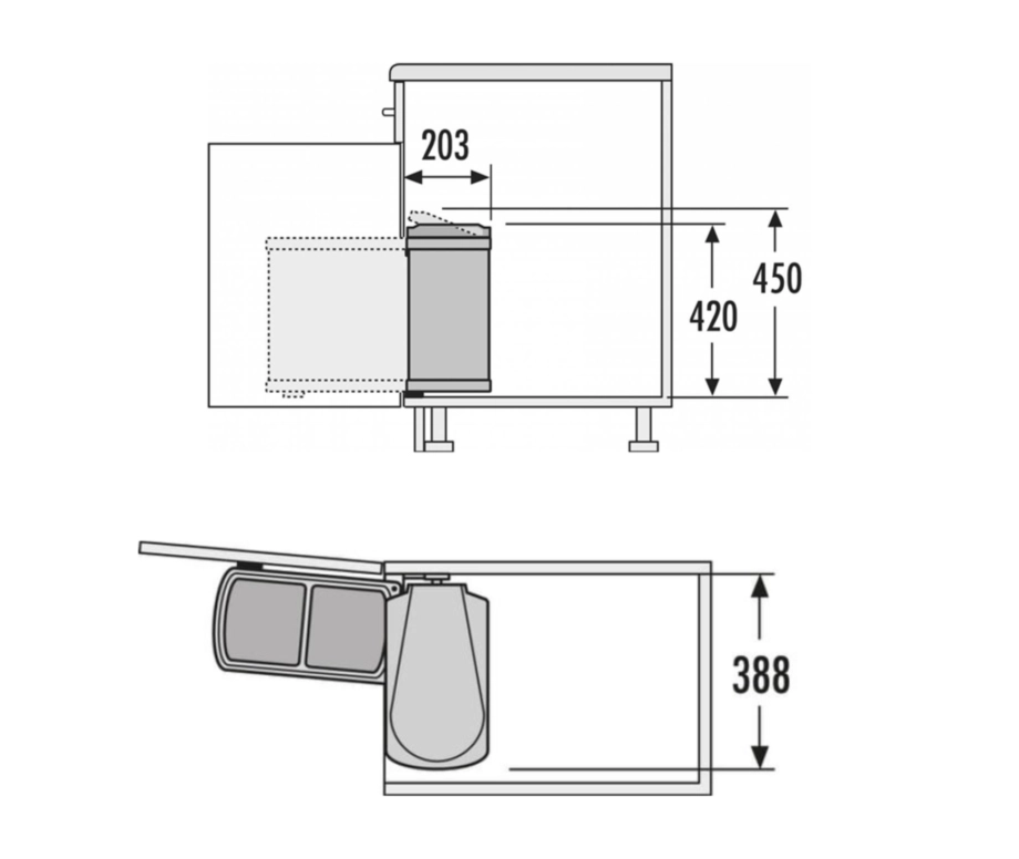 אשפית לדלת חזית 45סמ 2X8L לבן 16L