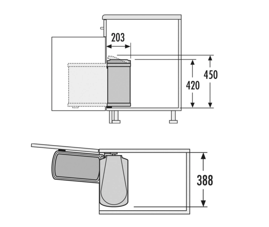 אשפית לדלת חזית 45סמ 1X18L לבן 18L