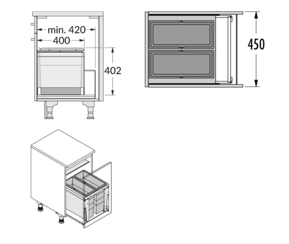 פח קרגו לחזית 45סמ 2X18L אפור כהה 36L עומק 400ממ