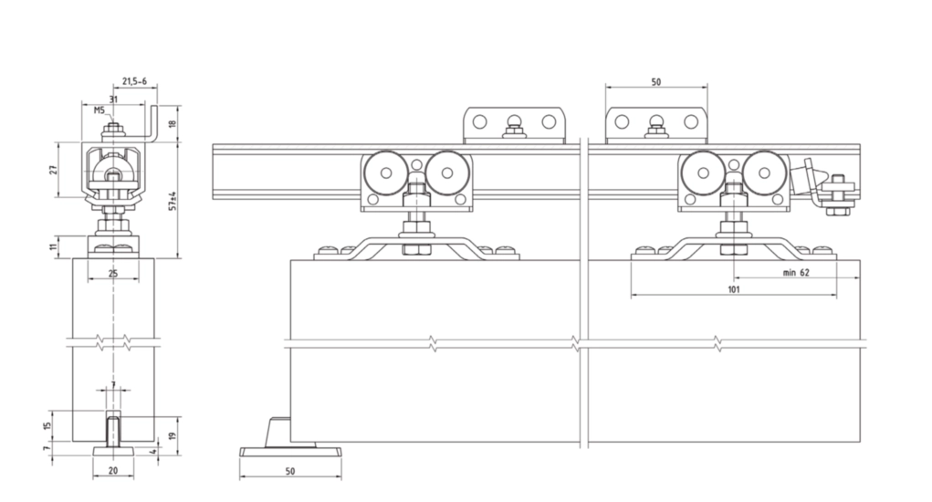 סט גלגלים ופרזול לדלת הזזה עד 80קג