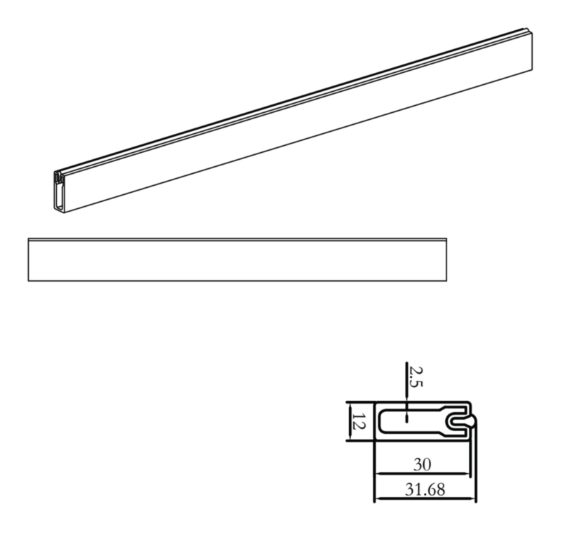 מוט תליה אלומיניום בגימור מוקה עם PVC שקוף 3000ממ