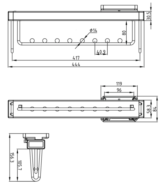 מתלה עניבות נשלף חיבור צדדי 160/445/85ממ