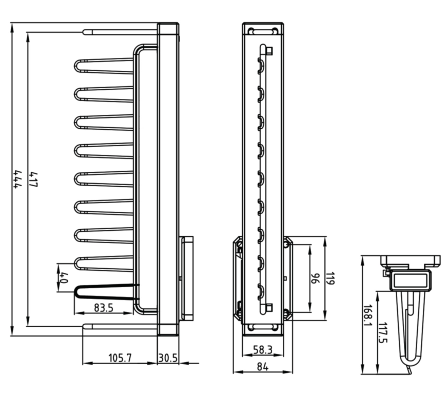 מתלה קולבים נשלף חיבור עליון 160/445/85ממ לחזית 250ממ