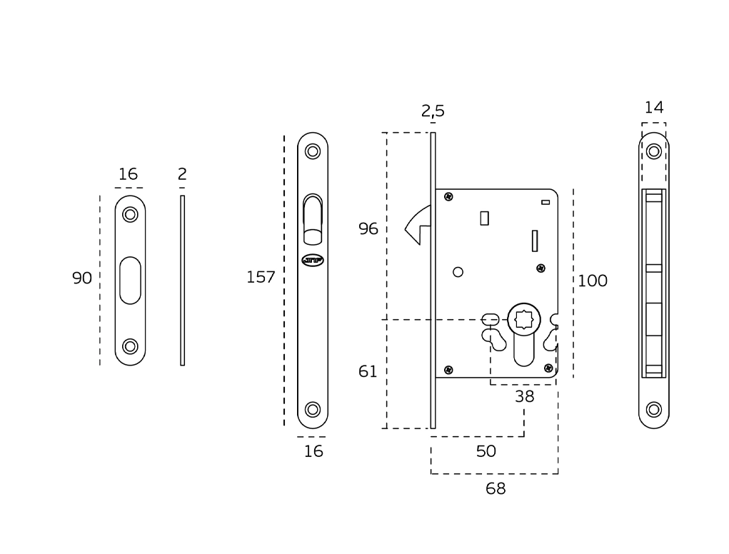 מנעול הזזה ידית שקועה