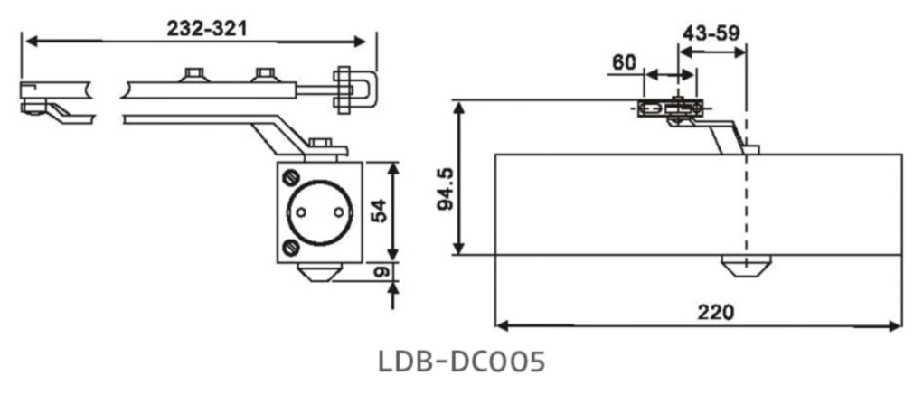 מחזיר דלת מוכסף משקל דלת עד 60קג רוחב כנף עד 100סמ