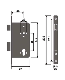 מנעול 45 רול חזית נירוסטה מעוגל