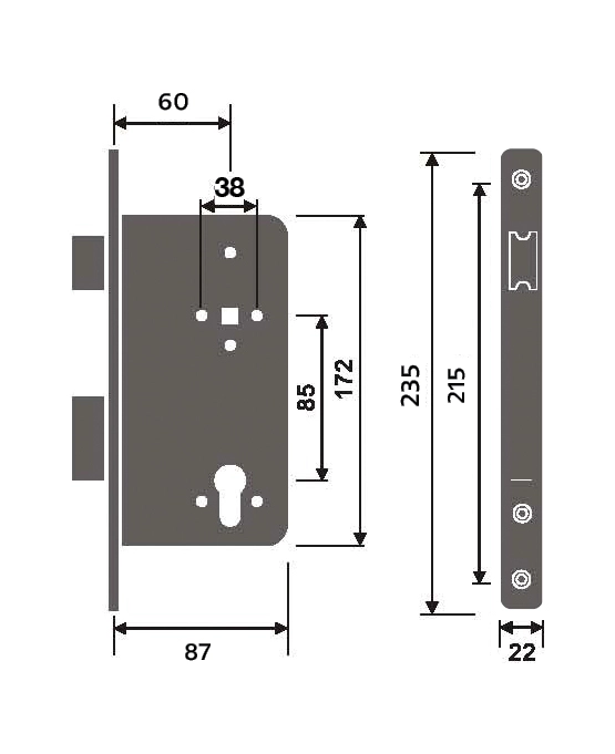 מנעול 60 רול חזית נירוסטה מעוגל