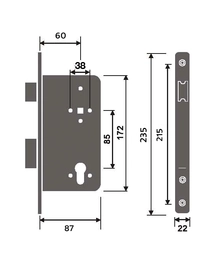 מנעול 60 רול חזית נירוסטה מעוגל