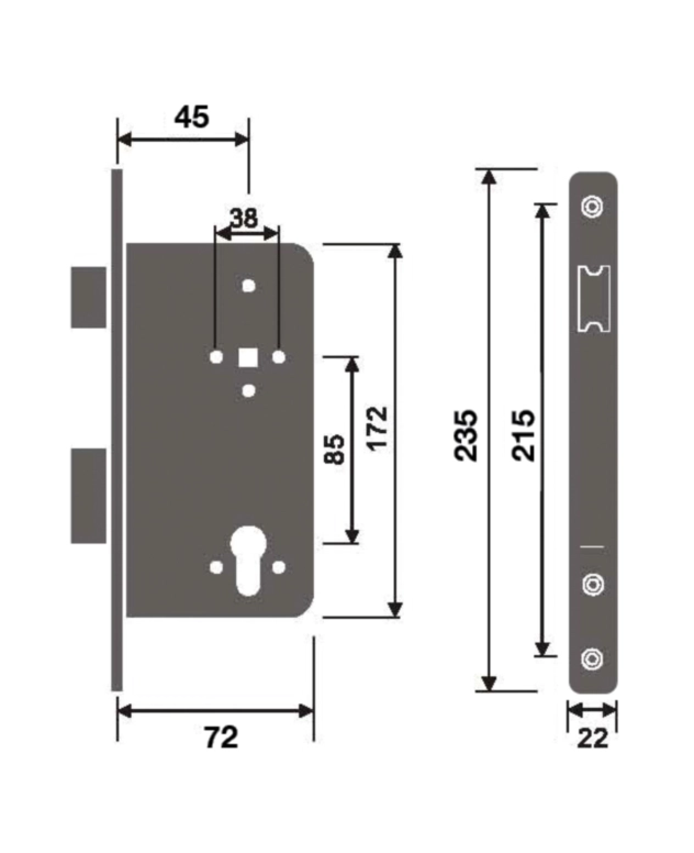מנעול 45X85ממ צילינדר חזית נירוסטה מעוגל