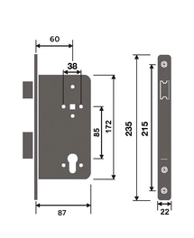 מנעול חבוי 85X60ממ צילינדר חזית נירוסטה מעוגל